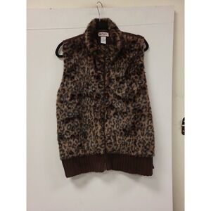 Tiara Womens Vest 18 20 Brown Leopard Faux Fur Sleeveless Knit Sweater Top